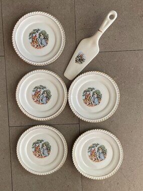 6 piece Antique vintage 50s cake server dessert set by Harker Pottery